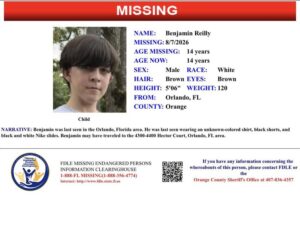 Benjamin Reilly Orlando, Florida Missing — 14-Year-Old Reportedly Missing, Later Reported Found