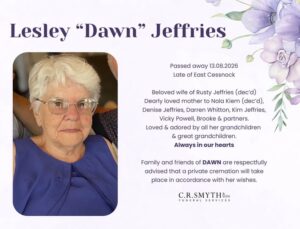 Lesley “Dawn” Jeffries Obituary East Cessnock Family Mourns Beloved Mother and Grandmother Who Passed Away Unexpectedly
