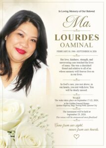 Ma. Lourdes Oaminal Death Quezon City High School Class of 1982 Mourns Alumna